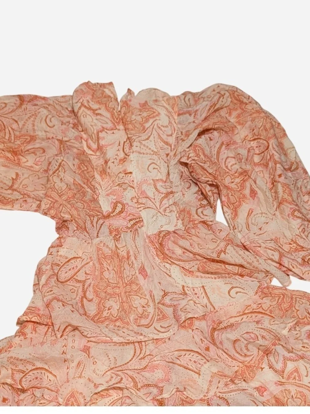 Pre-owned Fate Coral Paisley Ruffle Mini Dress - Picture 3 of 10
